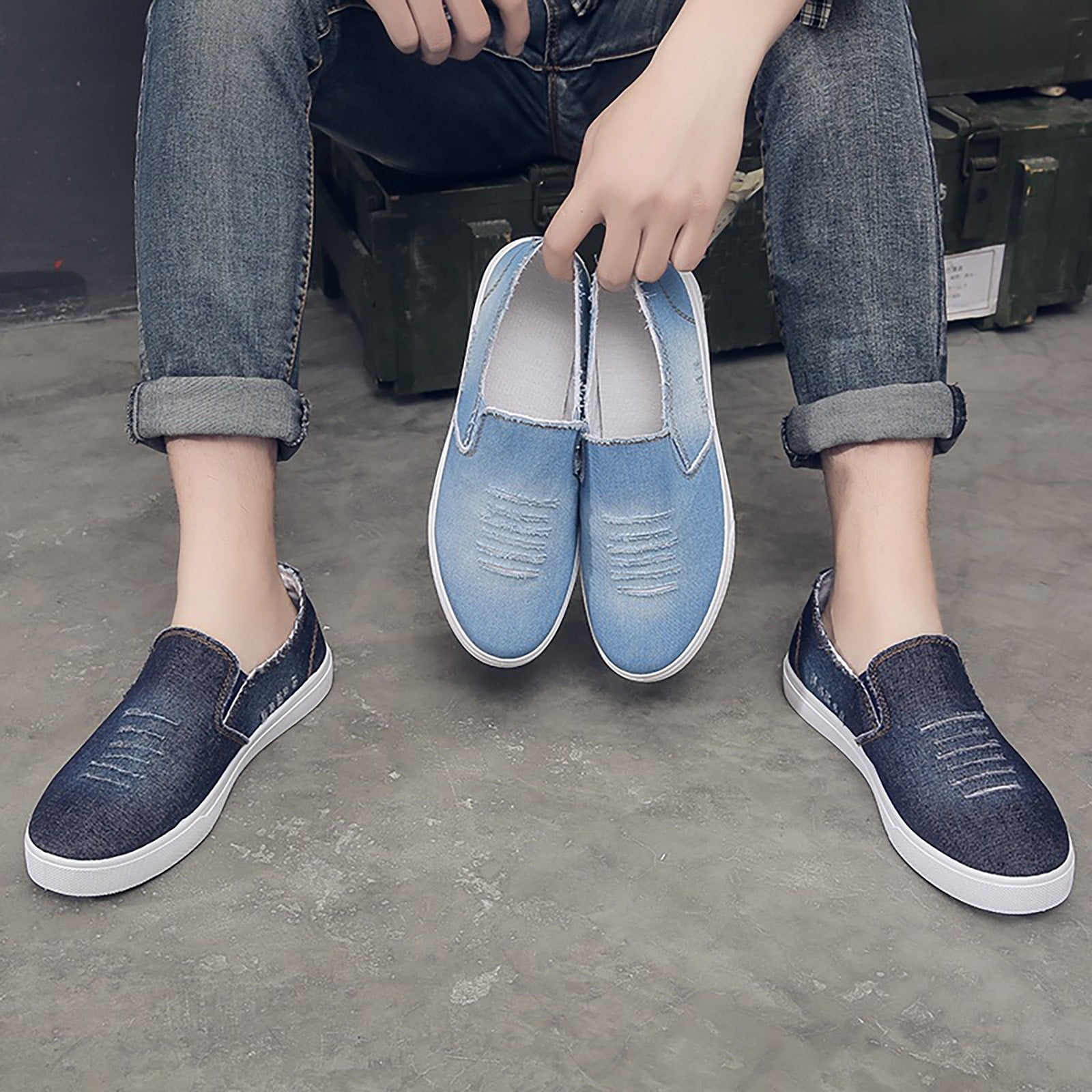 ZTTD Men s New Spring and Autumn Fisherman s Shoes Canvas Thick Soled Denim Slip On Shoes Walmart