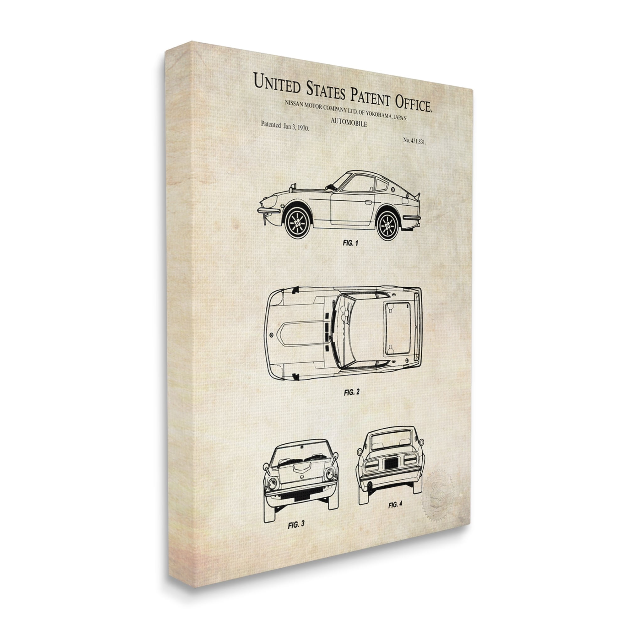 Stupell Industries Automobile Car Technical Outline Diagram Blueprint Patent Canvas Wall Art, 16 x 20, Design by Karl Hronek