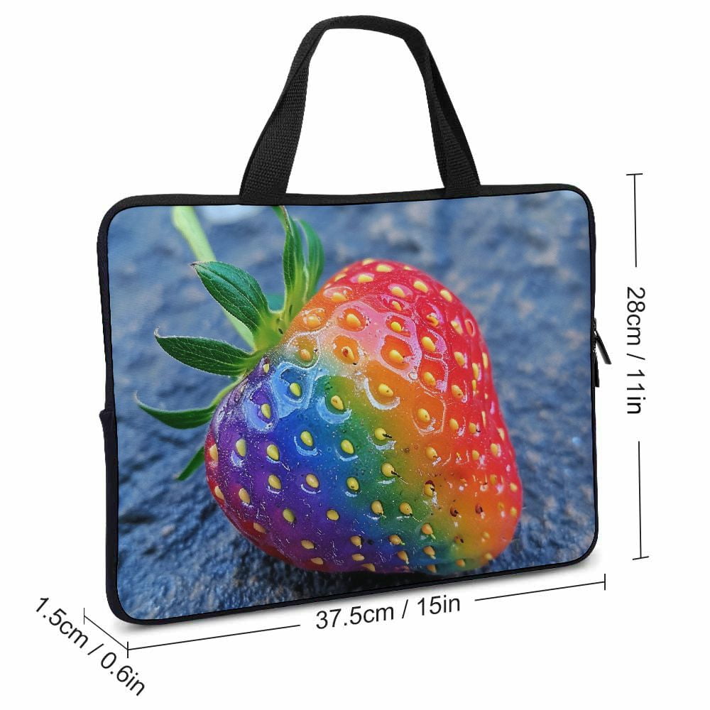 JRXY Rainbow Colored Strawberry Neoprene Laptop Carrying Bag Protective Handle Case 15inch