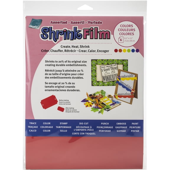 Shrink Film 8.5"X11" 6/PkgRed, Yellow, Purple, Blue, Orange, Green