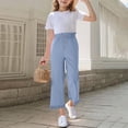 thumbnail image 5 of CQONEPT Cotton Linen Pants for Kids Girls Button Wide Leg Ruffle Pants Trendy Casual Baggy Streetwear Pant with Pockets Blue 9 Years, 5 of 7