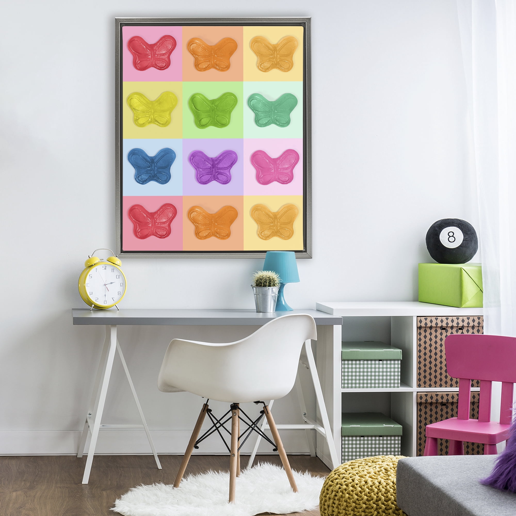 Stupell Industries Colorful Butterflies Candy Gray Framed Floater Canvas Wall Art, design by LISH Creative