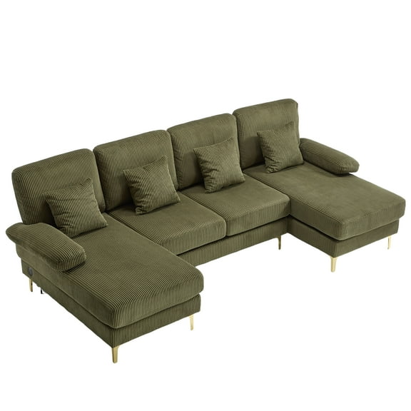 MOONMISS 104" Sectional Couches for Living Room Modular Sofa with Double Chaise U- Shaped Sofa Set with Corduroy Fabric,Olive