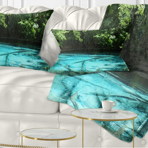 Designart Emerald Pond in Deep Forest - Landscape Photography Throw Pillow - 12x20