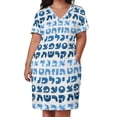 thumbnail image 2 of Vestido de verano con bolsillos y estampado de alefbet hebreo para mujer, traje de noche de moda con alfabeto azul., 2 of 6