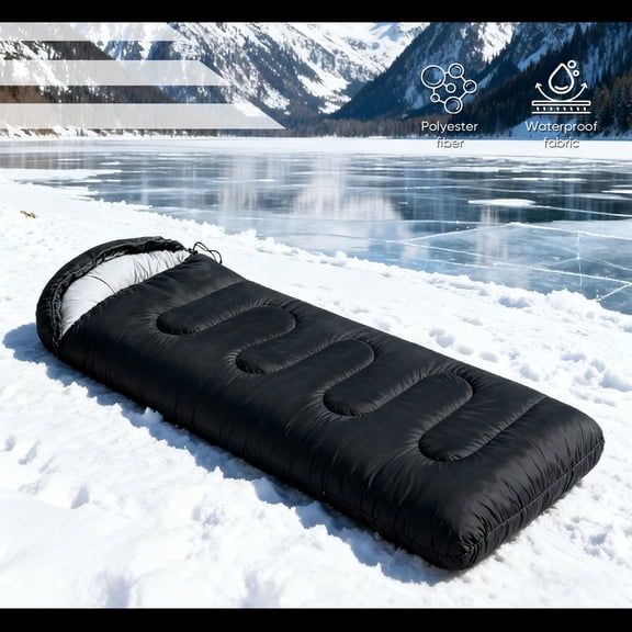 Adult padded sleeping bag 2 pounds, foldable, gift storage bag, waterproof, super warm, zipper/lace, suitable for camping/guest bed/overnight, black.