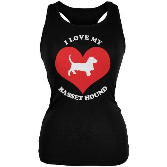 Valentines I Love My Basset Hound Black Juniors Soft Tank Top - X-Large