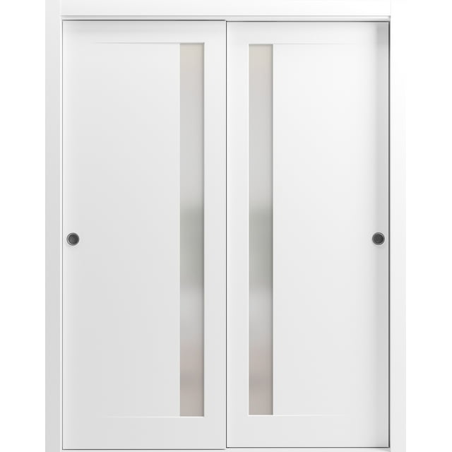 Sturdy Barn Door 28 x 80 inches | Sete 6933 Matte Black with Frosted Glass | 6.6FT Rail Hangers Heavy Hardware Set | Solid Panel Interior Doors