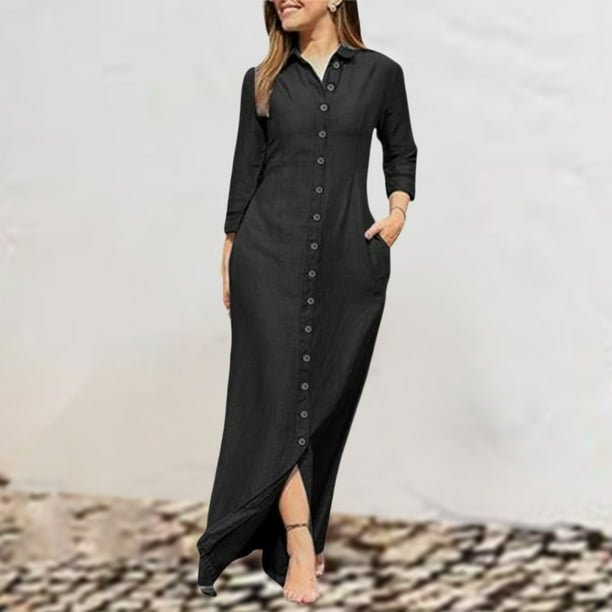 Vestido Vestido largo informal para mujer, holgado, con cuello vuelto, vestido clásico, traje de calle Cgtredaw Negro T M para Mujer