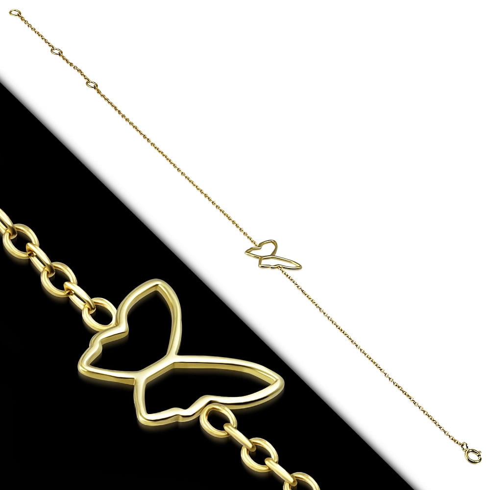 925 Sterling Silver Yellow Gold-Tone Cut-out Butterfly Anklet Bracelet, 11"
