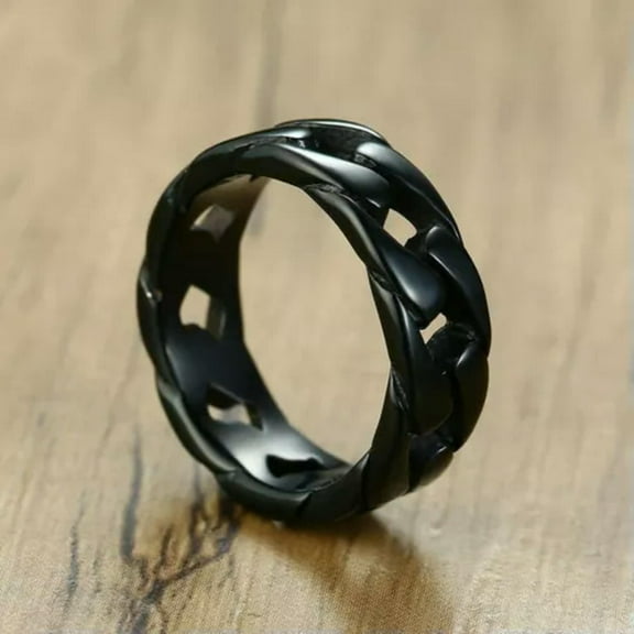 7mm Silver/Gold/Black Hollow Chain Band Mens Stainless Steel Punk Ring Size 7-12