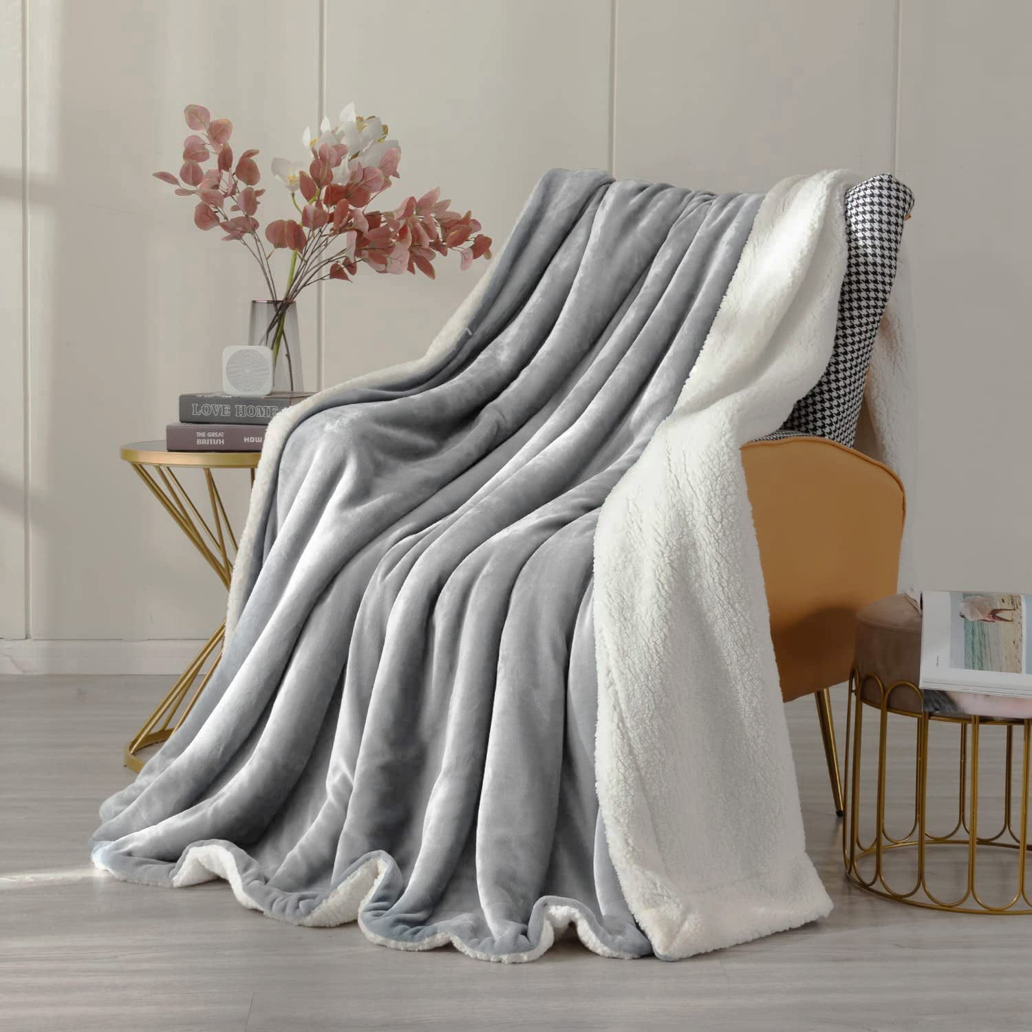 Kleverise Sherpa Fleece Blanket Throw Size 500 GSM Soft Warm Reversible Fuzzy Blanket Cozy Comfortable Plush Throw Blanket for Sofa Couch Pet