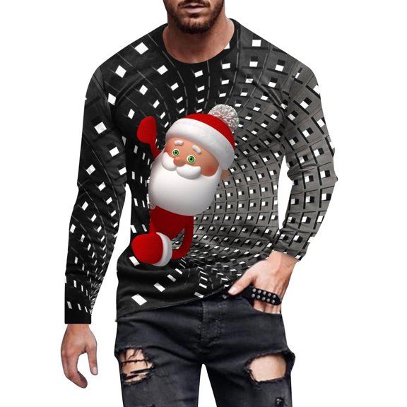 Aimik Men's Christmas Shirt Long Sleeve Crewneck Ugly 3D Xmas Tree Graphic Casual T Shirt Pullover Sports Tops Blouses-Black XXL