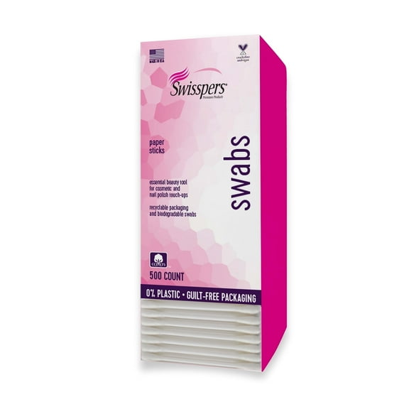 Swisspers Premium Plastic-Free Paper Swabs, 100% Pure Cotton Tips, Dermatologist Tested, 500 Count- Pack of 5