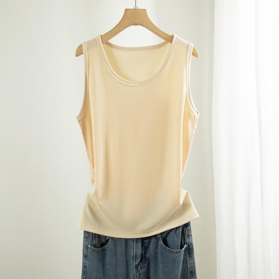 Women's Cotton Camisole, Audhol Women's Threaded Cotton Round Neck Wrapped Camisole Vest Beige Round Neck Tank Top L
