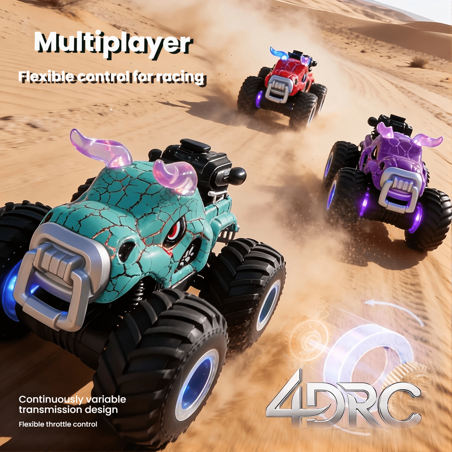 HNH 1:18 RC Monster Trucks Remote Control Car for Kids, 360°Rotating All Terrain RC Stunt Car with Light & Music, Cow-Purple