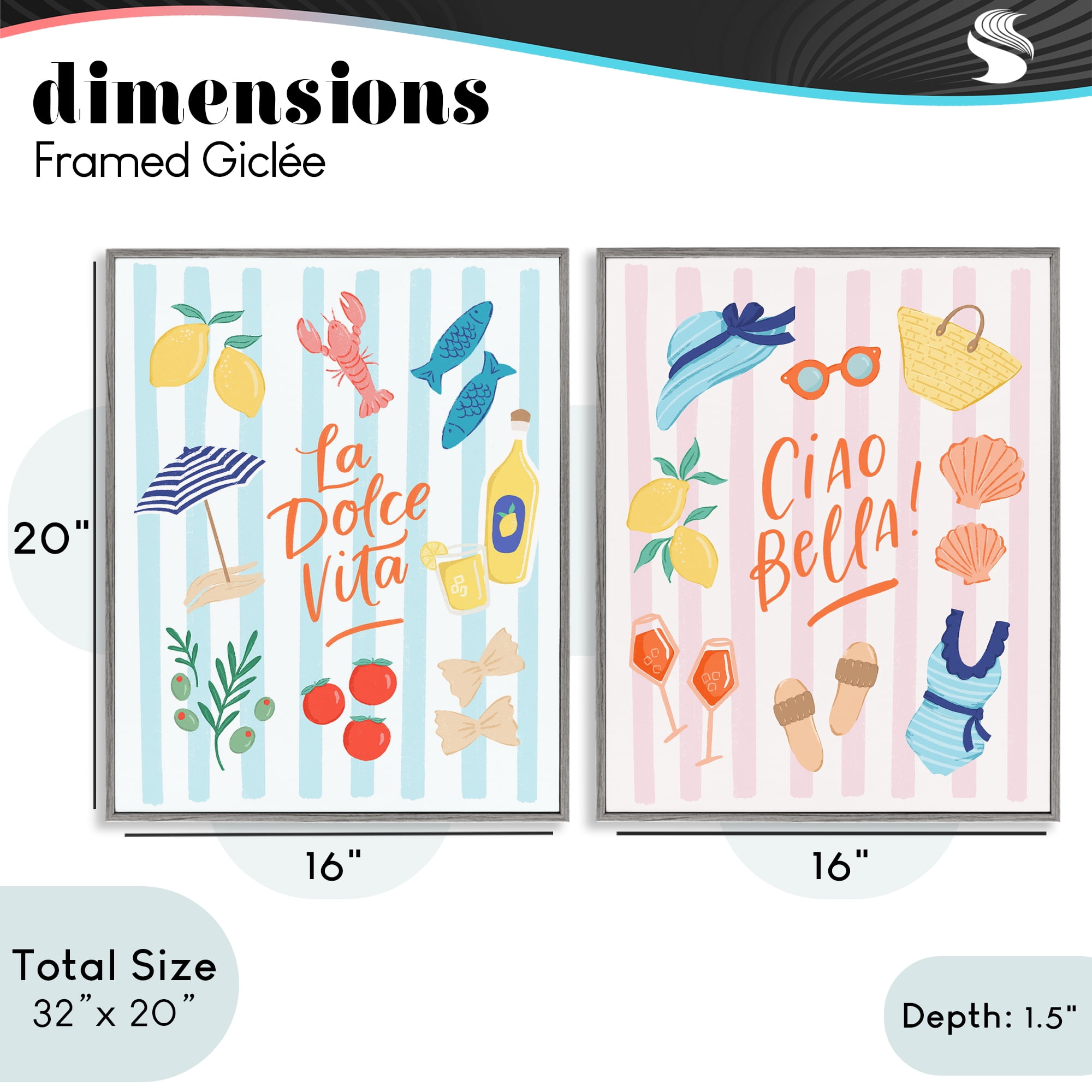 Stupell Industries Summer Italian Vacation 2 Piece Gray Framed Giclee Art Set, design by Sandra Picco