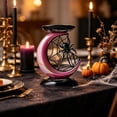 thumbnail image 6 of Halloween Moon Spider Candle Holder, 7" Resin Gothic Tabletop Decor, Iridescent Pink Spooky Ornament for Mantel Shelf Party Home, 6 of 7