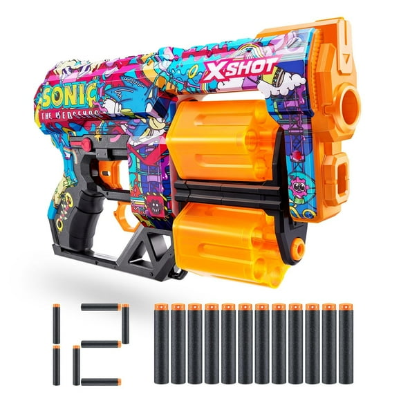 Pistolet Dread XSHOT Skins - Décoration Sonic le Hérisson (12 Fléchettes) par ZURU