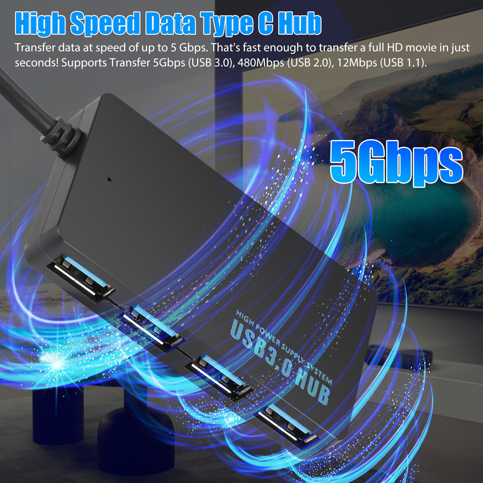 USB C Hub, TSV USB C Splitter Type-C to USB 3.0 Hub Adapter with 4 USB 3.0  Ports, Portable Data Hub for MacBook Pro/Air, iPad Pro, Chromebook, XPS,  Mac Mini Pro, Laptop, Flash Drive, Mobile HDD 