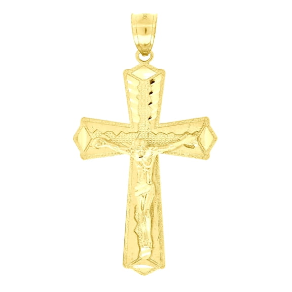 10k Yellow Gold Unisex Crucifix Cross Religious Charm Pendant Pendant Necklace for Men Women