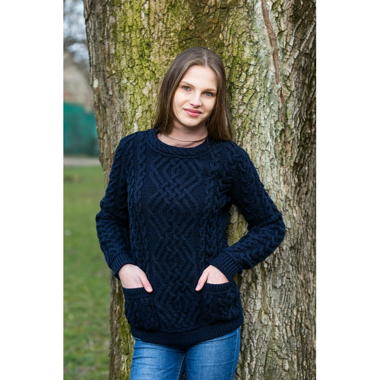 navy blue knit sweater with jeans
