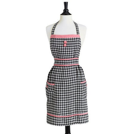 Jessie Steele Black and Cream Woven Houndstooth Bib Doris Apron