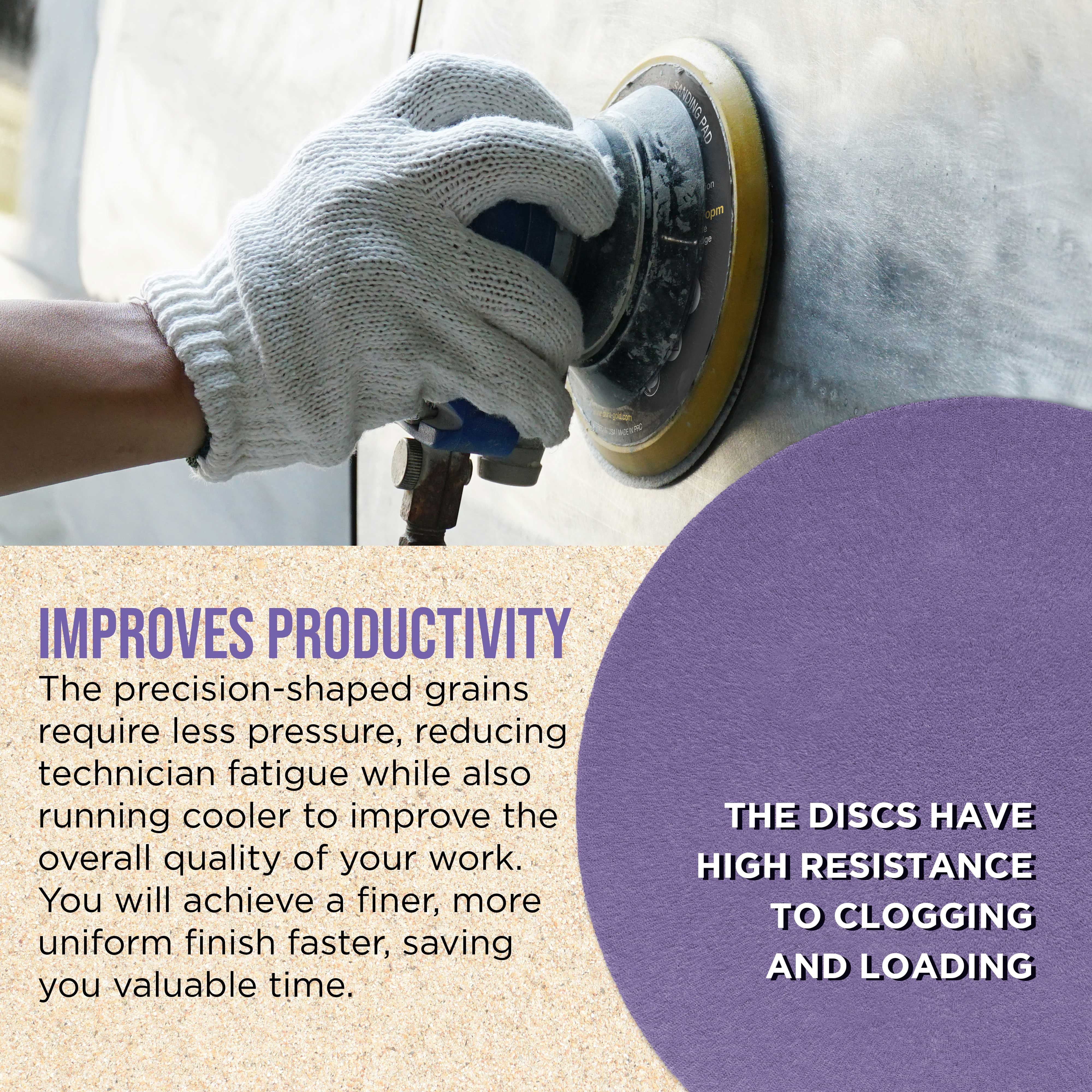 Dura-Gold Premium 100 Grit 6" Purple Film Ceramic Sanding Discs, Box of 50 - Hook & Loop Backing Sandpaper for DA & Random Orbital Sanders - Fast Sharp-Cut Abrasive, Sand Auto Paint, Woodworking