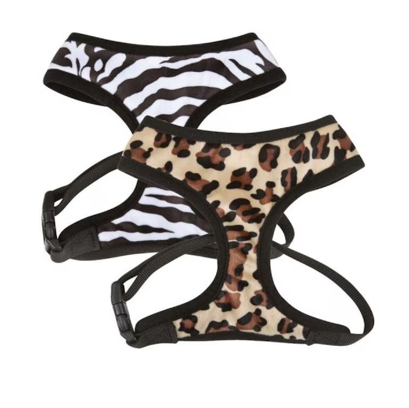 Small Breed Dog Harness Cheetah or Zebra Plush Adjustable Chest Strap and D Ring (Cheetah - Medium)