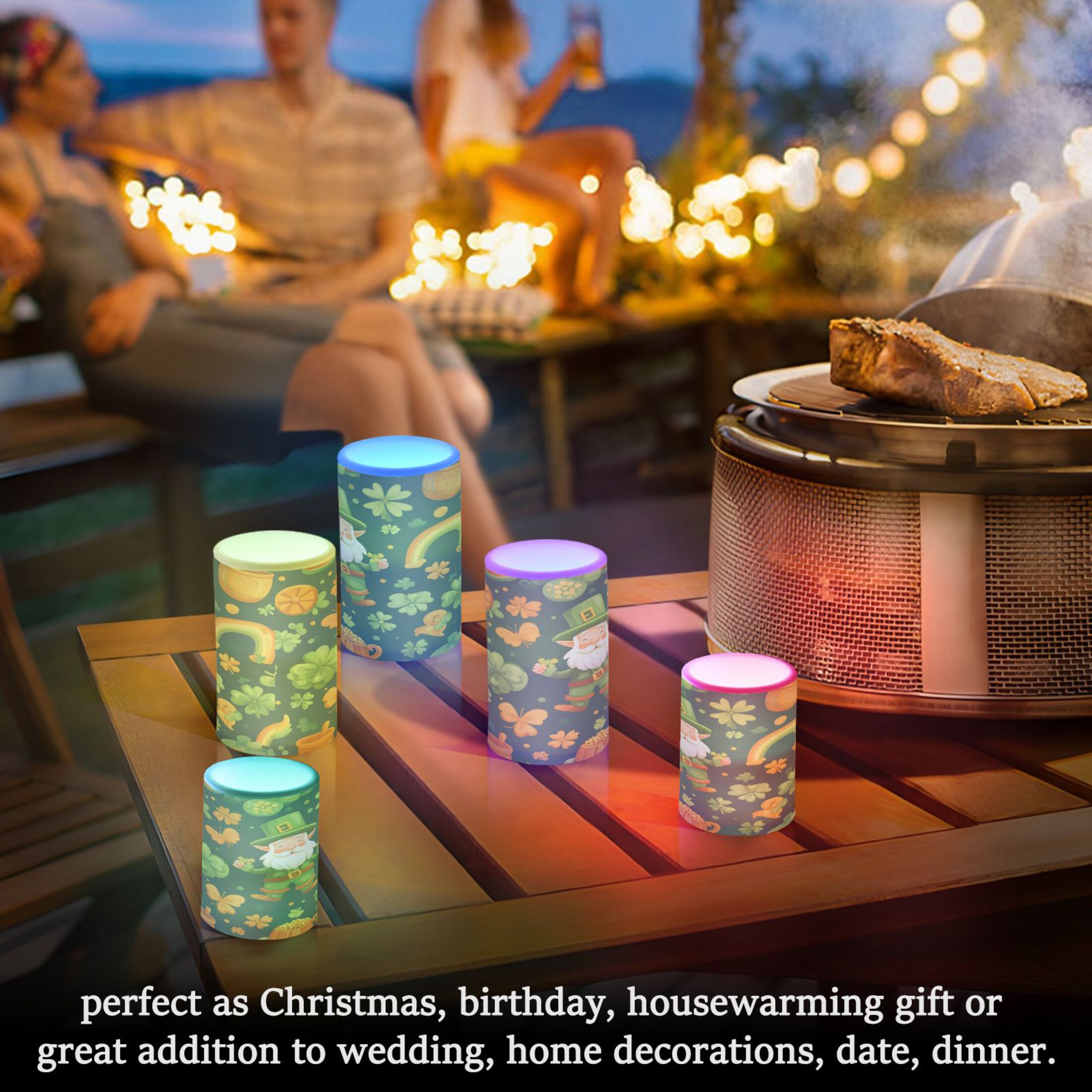 WOBOGO Size Combo Candle Flickering Flameless with Remote Control and Timer for Romantic Atmosphere St Patricks Pattern with Leprechaun and Shamrock