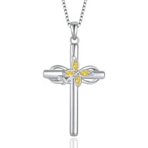 Inpasne Cross Necklace for Women 925 Sterling Silver Infinity Butterfly Citrine Necklace November Birthstone Jewelry Gifts for Women Her Mom Wife Girlfriend Daughter