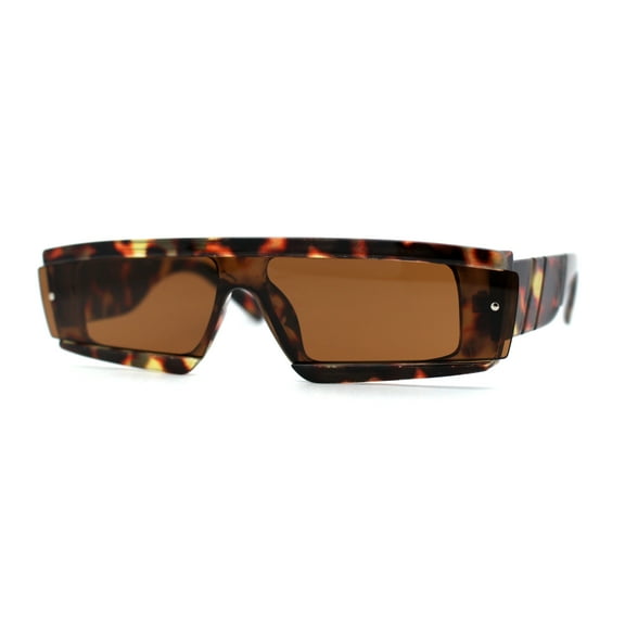 Womens Mod Flat Top Narrow Shield Exposed Side Lens Sunglasses Tortoise Brown