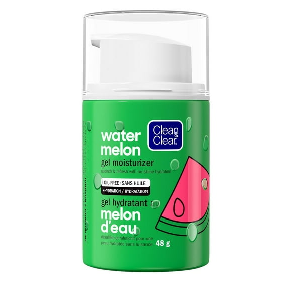 Gel hydratant pour le visage Clean & Clear au melon d'eau, Sans huile, Gel-crème quotidien, Désaltère et rafraîchit la peau sèche, Léger, Sans luisance