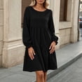 thumbnail image 2 of Tqcoqu Fall Dresses for Women 2026,Crew Neck Long Lantern Sleeve Casual Loose Flowy Swing Shift Dress, 2 of 6