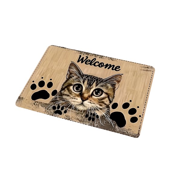 Welcome Cat Door Mat, Funny Footprint Non Slip Entrance Floor Mat, Family Decoration Indoor and Outdoor Entrance Mat 23 x 16 Inch Kitchen Doormat for Indoor Outdoor Holiday Decoration
