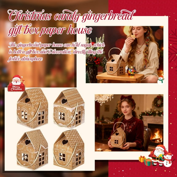 24 Pcs Christmas Gift Boxes, Gingerbread House Treat Boxes for Cookie & Candy, Mini Party Favor Gift Containers for Xmas Holiday, Goodie Snack Packaging