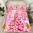 thumbnail image 2 of jejeloiu Pink Xmas Tree Full Size Sheets,Cute Gingerbread Man Bed Sheets,Happy New Year Sheet Sets For Girls,Microfiber Bedroom Decor,4pcs, 2 of 7