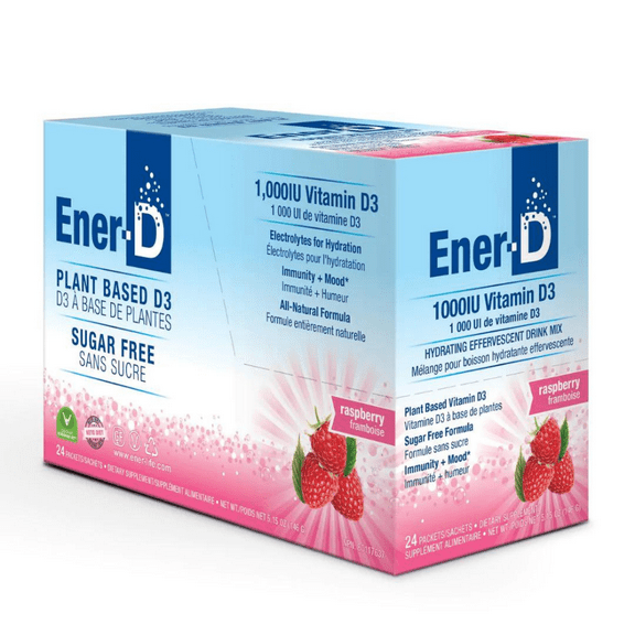 Ener-C Ener-D, Vitamin D3, Hydrating Effervescent Drink Mix, Sugar Free, Raspberry, 1,000 mg, 24 Packets