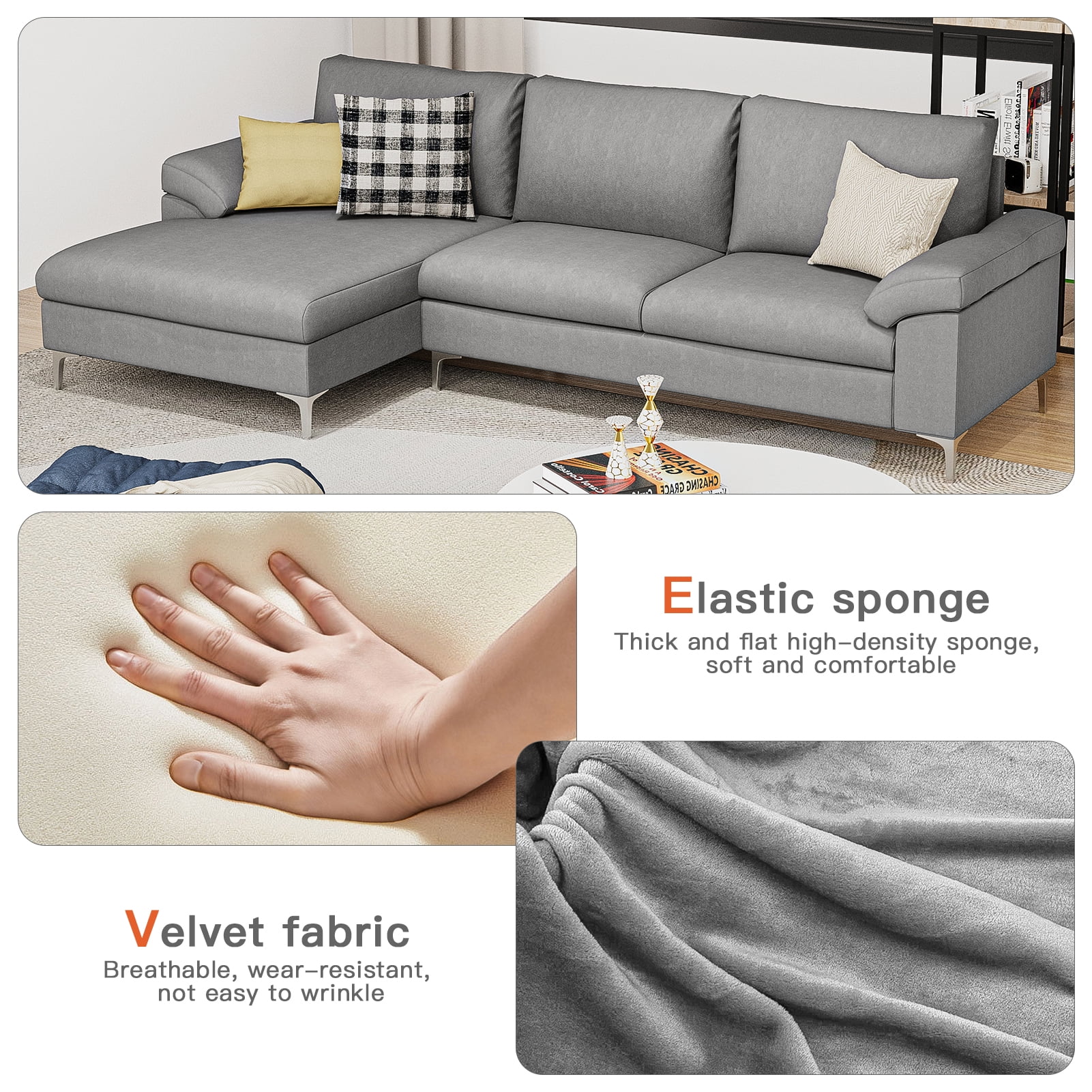 Kepooman L-Shaped Convertible Sectional Sofa Sleeper Bed, Gray Kepooman L-Shaped Convertible Sectional Sofa Sleeper Bed, Gray