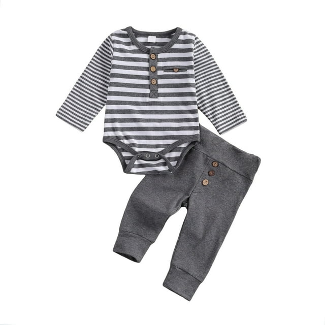 Gupgi Vêtements pour Bébé Garçon Combinaison à Manches Longues Rayée Pantalon Ample, Ensemble 2 Pcs, 0-18m