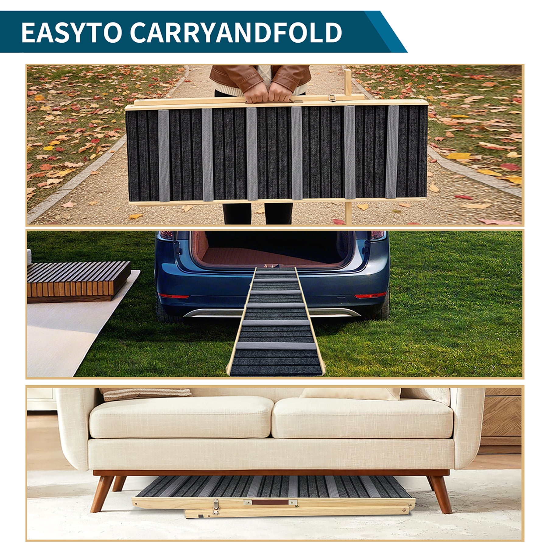 Upgraded Dog Ramp for Couch, 6 Adjustable Height 14'' to 25'', Portable Stable Pet Sofa Ramp with Non-Slip Pad, Anti-Slip Pet Stairs Ramp for Small Dogs, Elderly & Injured Pets