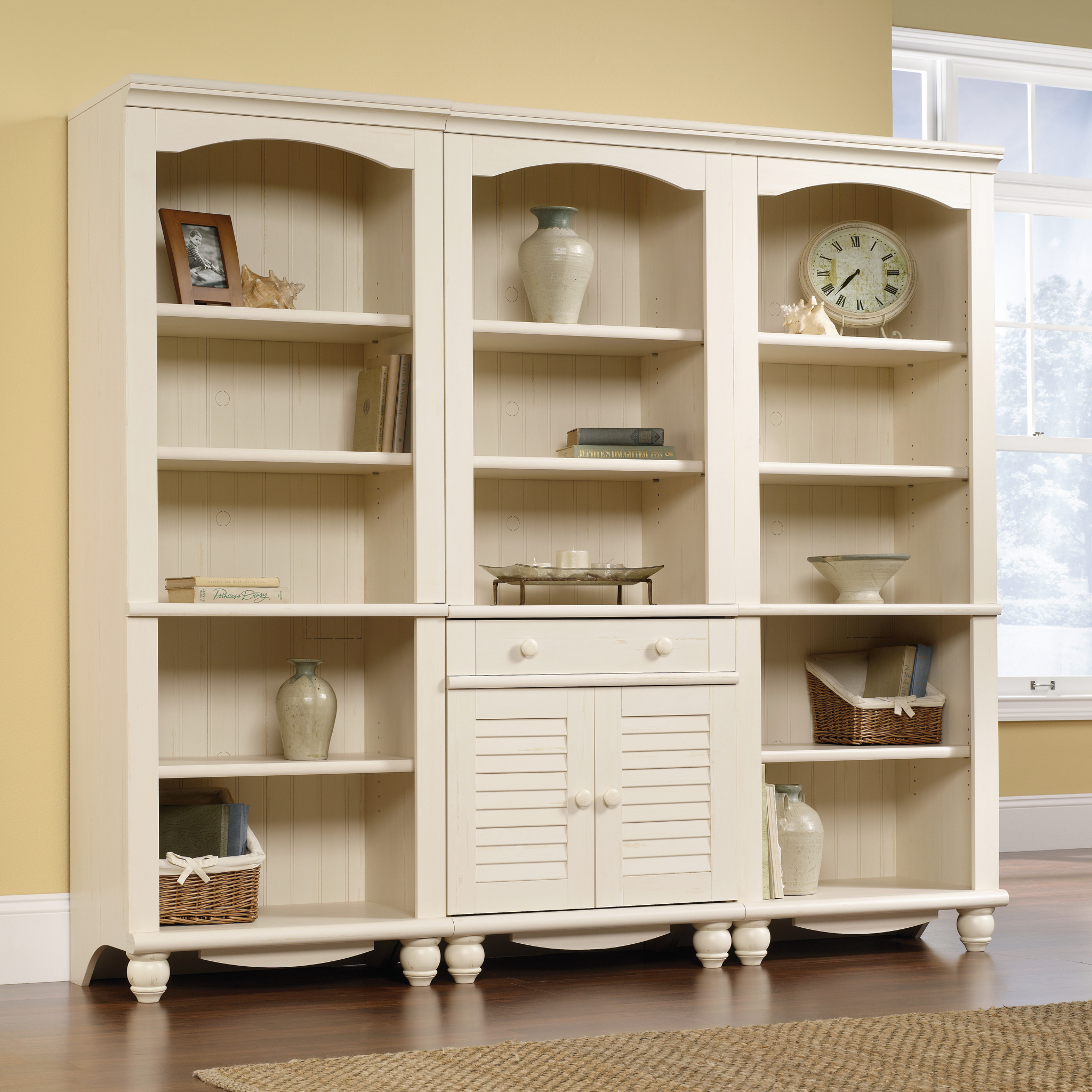 Sauder Harbor View 72" Library Bookcase, Antiqued White Finish - image 3 of 6