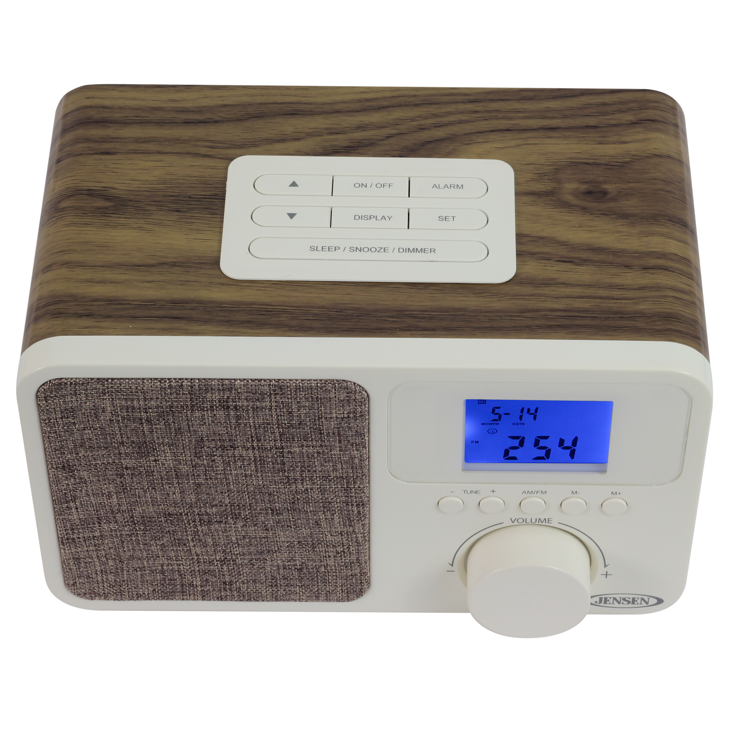 Jensen AM/FM Digital Dual Alarm Clock Radio with LCD Display, 1A USB Charging Port Plus 6ft Kubicle Aux Cable Bundle