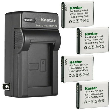 Kastar 4-Pack BP-70A Battery and AC Wall Charger Replacement for Samsung BP-70A BP70A Battery Samsung ST95 ST96 ST6500 TL105 TL110 TL125 TL205 WB30F WB31F WB32F WB35F Camera