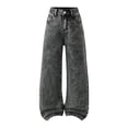 thumbnail image 2 of GiLiling Girls High Waisted Baggy Cargo Jeans Wide Leg Elastic Waist Y2k Vintage Aesthetic Denim Pants (Grey, 15-16 Years), 2 of 9