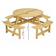 thumbnail image 5 of LuxyHoom Outdoor 8 Person Picnic Table, 6 Person Round Picnic Table with 4 Built-in Benches, Umbrella Hole, Outside Table and Bench Set for Garden, Backyard, Porch, Patio, Natural, 5 of 9