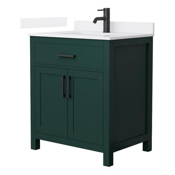 Beckett 30" Green Single Vanity & White Quartz Top (1-Hole) & Black Trim