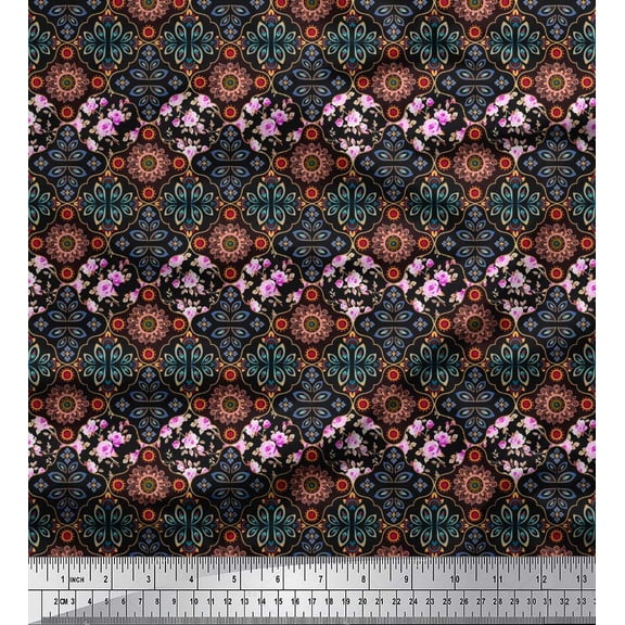 Soimoi Rayon Fabric Floral & Mandala Patchwork Print Fabric by The Yard 42 Inch Wide