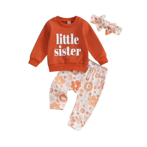 Suealasg Baby Girl Fall Outfits Set Clothes 6M 1T 2T 3T Infant Girl Long Sleeve Letters Sweatshirt Tops and Floral Pattern Pants 2Pcs Casual Autumn Clothing for Toddler Girl