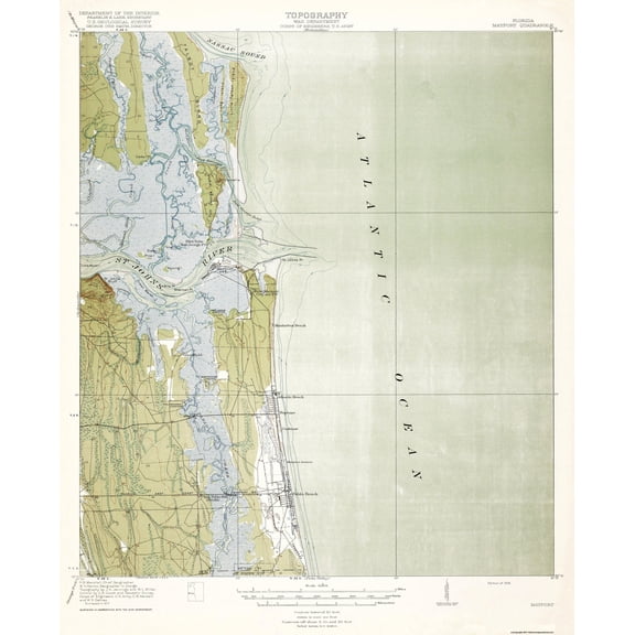 Topographical Map - Mayport Florida Quad - USGS 1918 - Vintage Wall Art